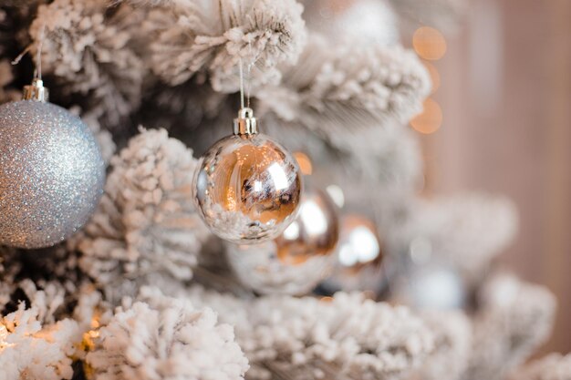 Balloons on the Christmas tree New Year and Christmas Festive decoration