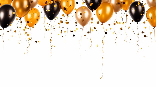 balloons and confetti are flying in the air on a white background generative ai