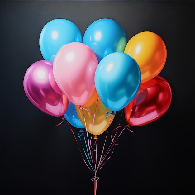 Balloons of different colors tied together