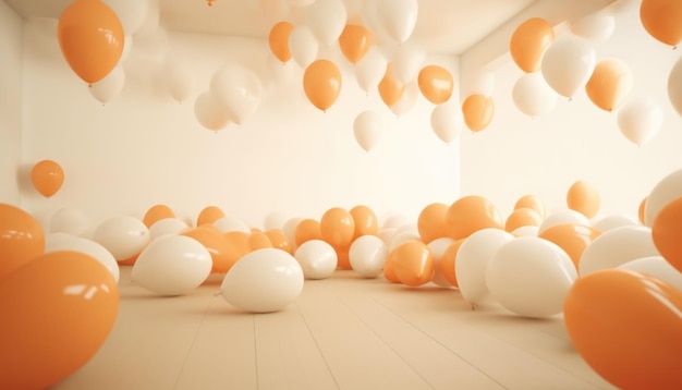 Balloons floating inside a white room Generative Ai