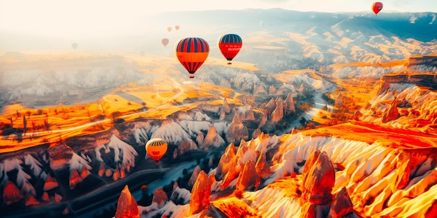 Balloons flying over the canyon