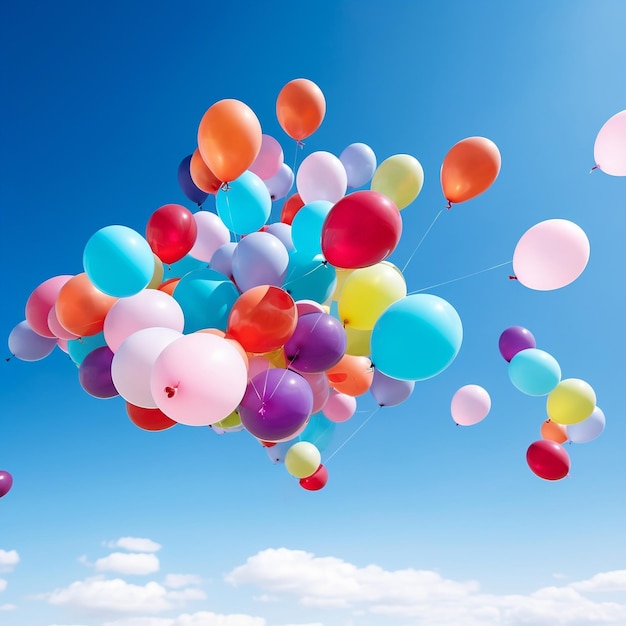 balloons flying in the sky balloons on sky Created using generative AI