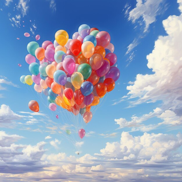 Balloons flying in the summer sky vector illustration AI generated picture