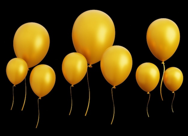 Balloons gold color metallic balloon party celebration 3d render illustration