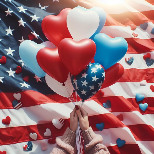 写真 balloons in colors red white blue american independence day card design