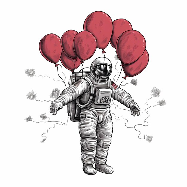 Photo balloons of love astronaut celestial embrace colouringbook style