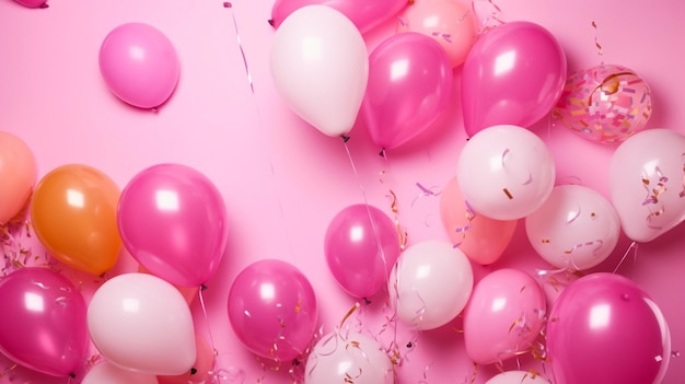 Balloons on pink background with free space for text