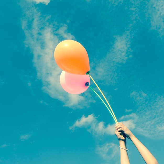 Balloons in the sky  with filter effect retro vintage style