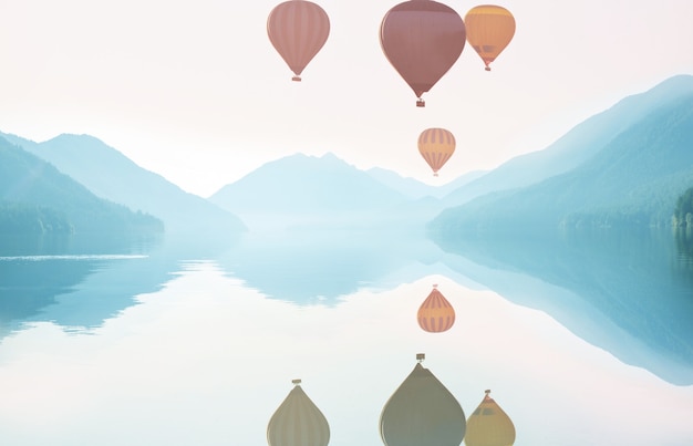 Balloons above . Travel natural background. travel freedom flight