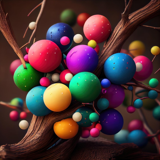 Balloons on a tree branch generative ai