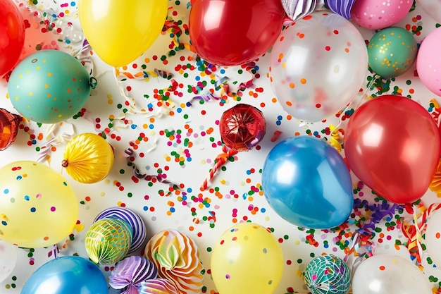 Foto vista dall'alto di palloncini e varie decorazioni per feste