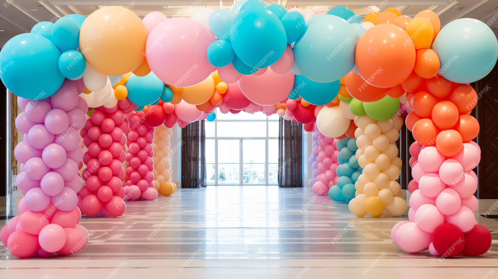 Premium Photo Balloons and a wall of balloons in a room with a door