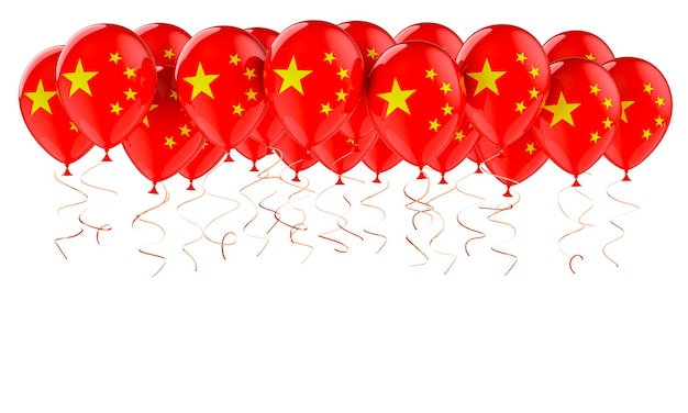 Balloons with Chinese flag 3D rendering