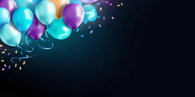 Balloons with a confetti on a black background