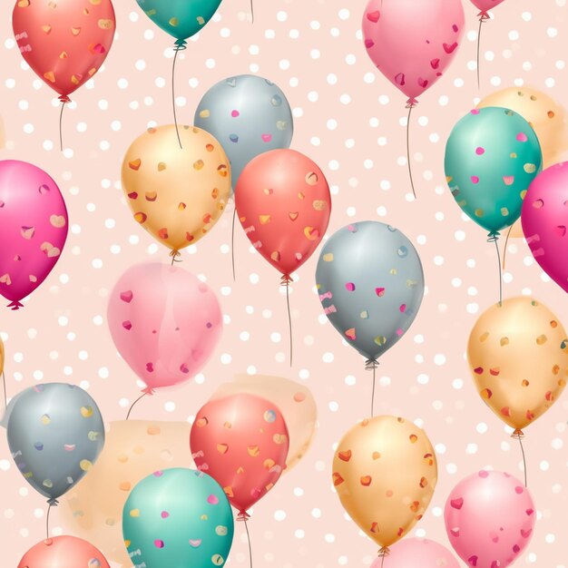 balloons with confetti dots and hearts on a pink background generative ai