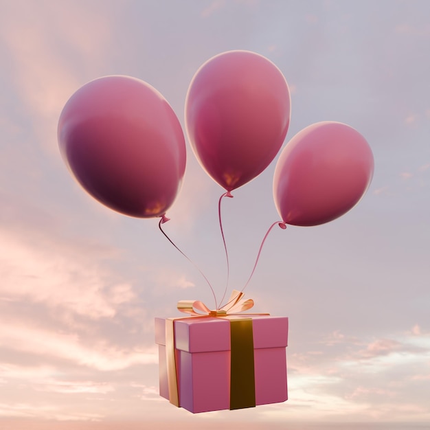 Photo balloons with gift box on sky background