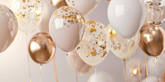 Photo balloons with gold and white decorations