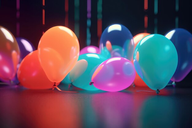 Balloons with neon lights on colors background AI generated