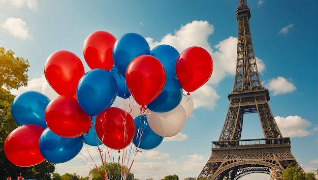 Balloonsballoons eiffel tower paris red white blue French independence day Eiffel Tower Paris