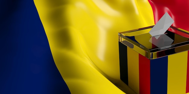 Ballot box on Chad flag background 3d illustration