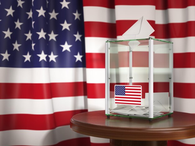 Foto ballot box with flag of usa and voting papers presidential or parliamentary election in usa
