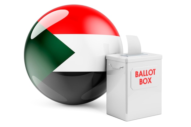 Ballot box with Sudanese flag Election in Sudan 3D rendering