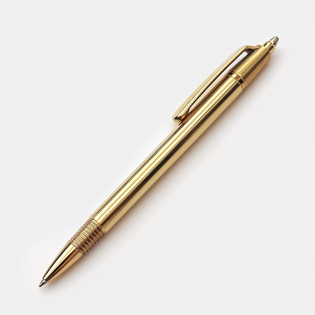 A ballpoint pen made of brass on white background