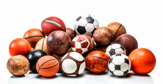 Balls of different sports on white background AI generated image