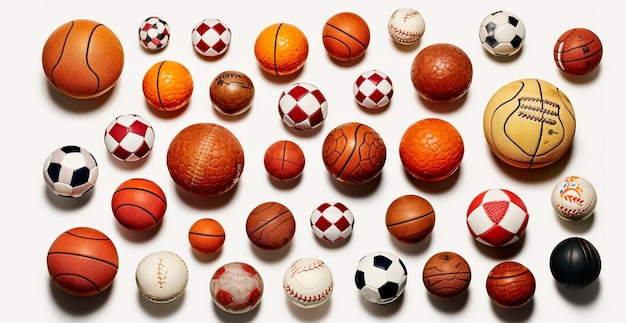 Balls of different sports on white background AI generated image