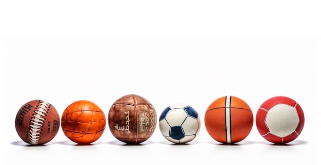 Photo balls of different sports on white background ai generated image