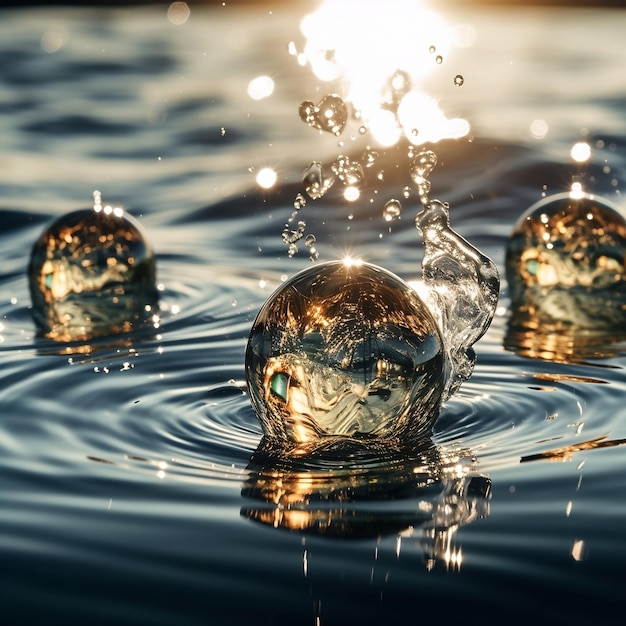 Balls of Water Suspended in Air with Ripples Generative AI