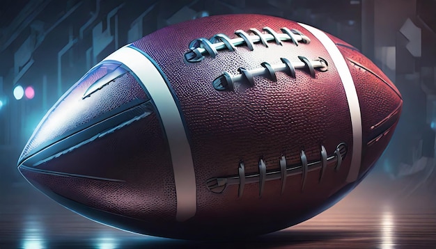 Фото Американский футбольный мяч с подсветкой с лучами фри и фондом технологий