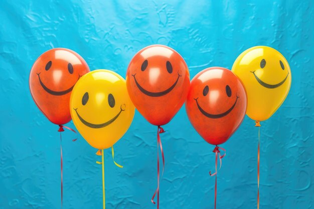 Photo baloons with a painted smile on background holiday birthday