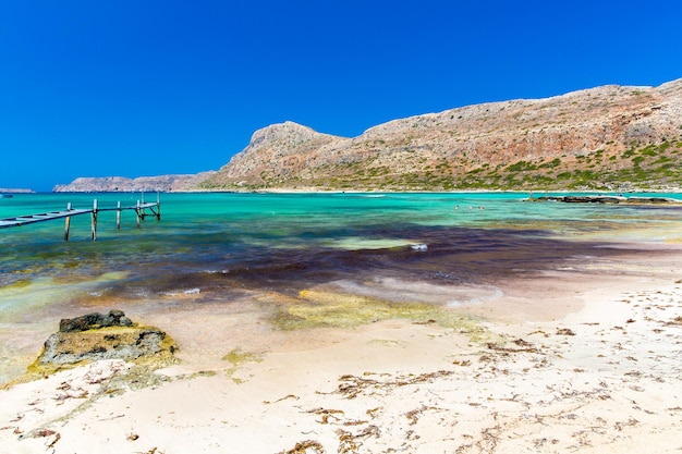 Balos beach View from Gramvousa Island Crete in GreeceMagical turquoise waters lagoons beaches of pure white sand