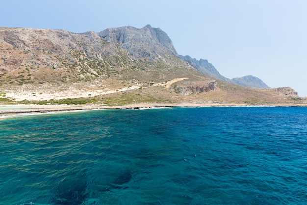 Balos strand Uitzicht vanaf Gramvousa eiland Kreta in GriekenlandMagische turquoise wateren lagunes stranden van puur wit zand