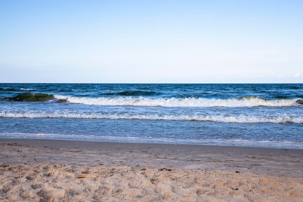 晴天のバルト海の寒い海の8月の夏の時間のバルト海