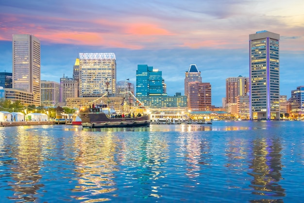 Baltimore city downtown skyline cityscape of USA