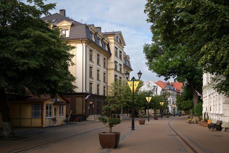 Baltische badplaats Zelenogradsk Kurortny Prospekt op een zomerochtend Kaliningrad regio Rusland