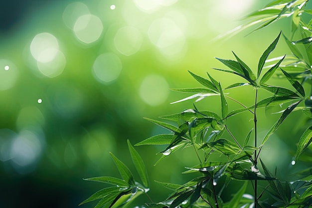 Bamboe groene bladeren en bamboeboom met bokeh op natuur bosachtergrond