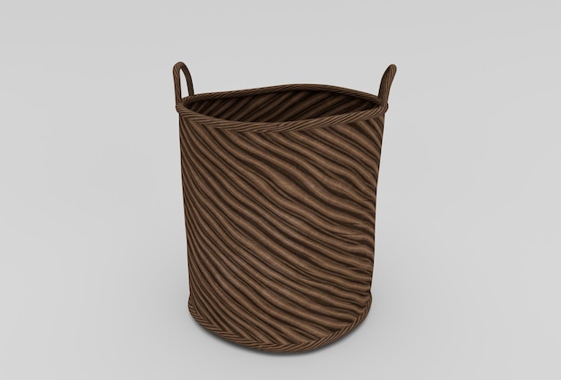 Bamboe mand rieten met doek minimale 3D-rendering op witte achtergrond