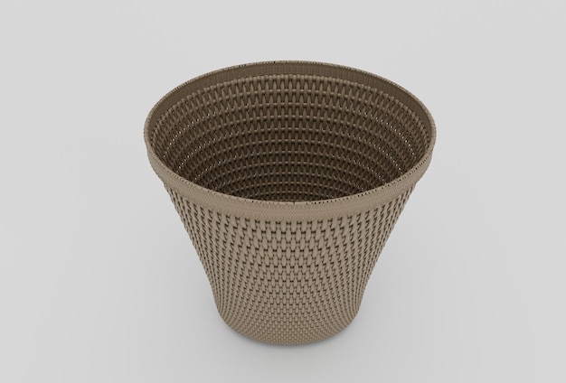 Bamboo Basket Wicker minimal 3d rendering on white background