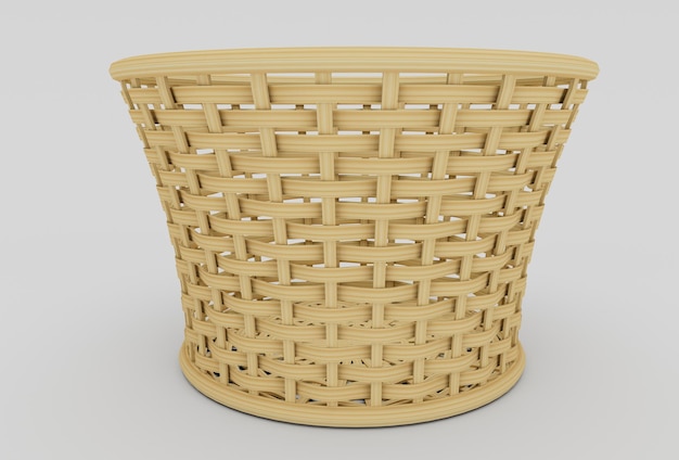 Bamboo Basket Wicker минимальный 3d-рендеринг на белом фоне