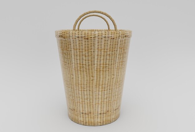 Bamboo Basket Wicker minimal 3d rendering on white background