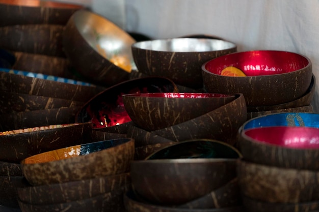 Bamboo bowl with decoration at the market