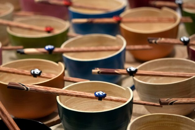 Bamboo bowl with decoration at the market