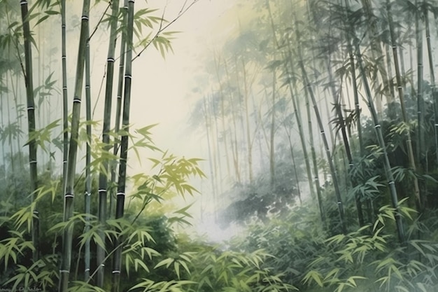 Bamboo forest misty and serene AI generative