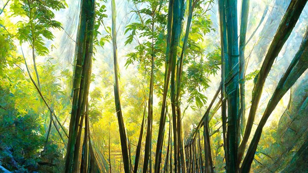 Bamboo forest tunnel landscape concept map 3d illustration