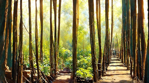 Bamboo forest tunnel landscape concept map 3d illustration