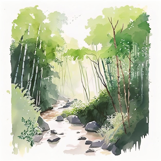 Bamboo forest watercolor illustration