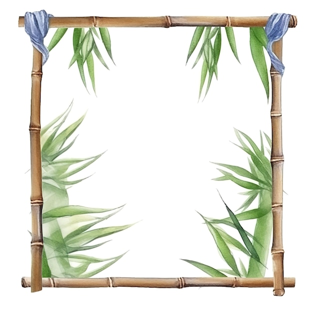 A bamboo frame with bamboo leaves.